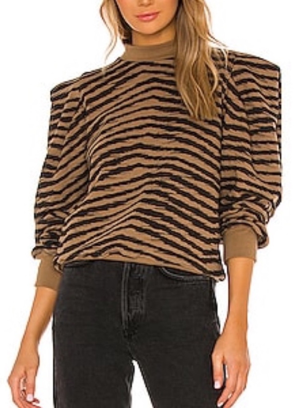 AGOLDE Folded Sleeve Mock Neck Sweatshirt Serpentine Tigress Stripe Sz S